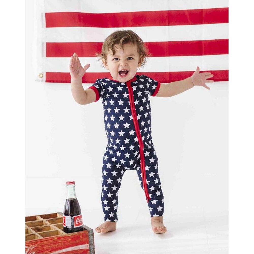 Bums & Roses Girls Navy Star Short Sleeve Romper, Multicolor